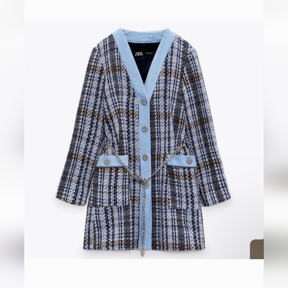 Zara Blazer Dress- Tweed Denim